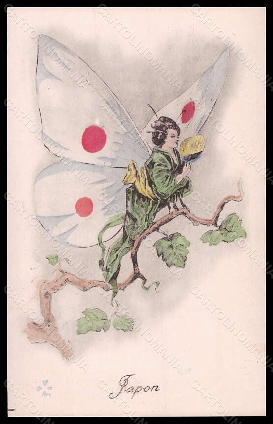 Propaganda WWI Aux Allies Butterfly Lady Japan Flag postcard VK5708 – fronte