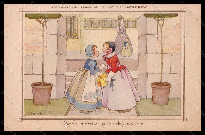 Artist Signed M. Sowerby Young Girl Faulkner serie 568-F ABRADED postcard VK5720 – fronte