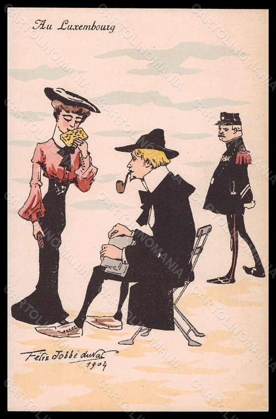 Artist Signed F. J. Duval Romantic Couple Au Luxembourg postcard VK5740 – fronte
