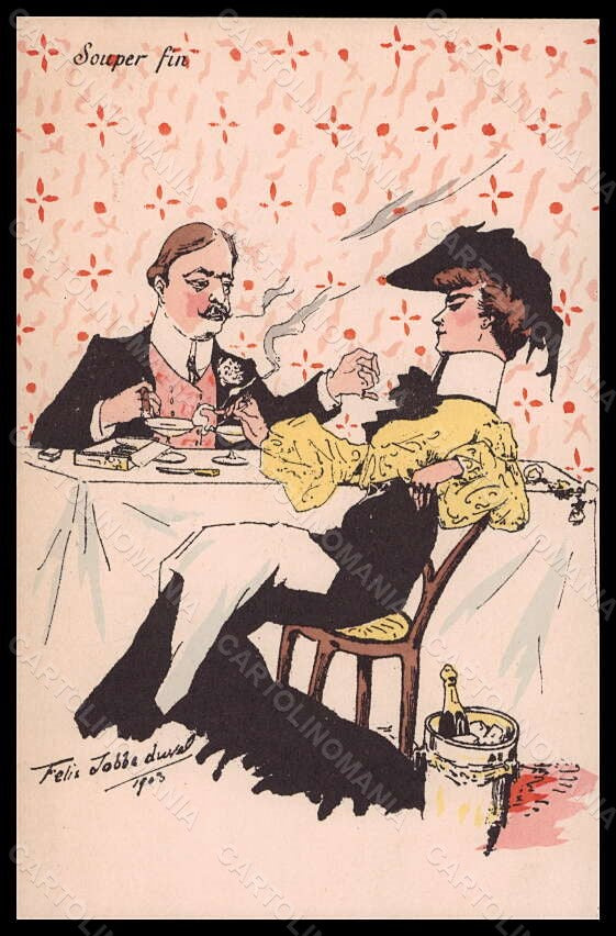 Artist Signed F. J. Duval Romantic Couple Souper Fin postcard VK5741 – fronte