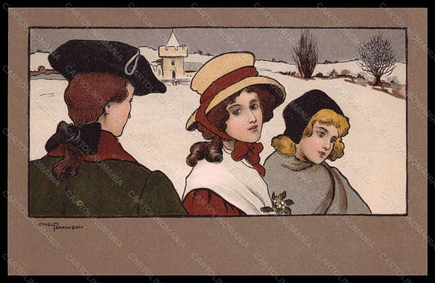 Artist Signed Ethel Parkinson Romantic Couple Lady MM Vienne 191 postcard VK5744 – fronte