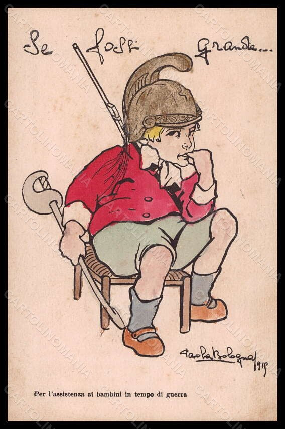 Artist Signed Paola Bologna Assistenza Bambini Guerra WW1 Lancieri pc VK5751 – fronte