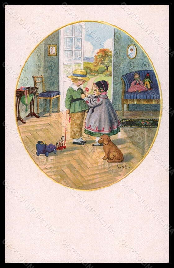 Artist Signed Pauli Ebner Children Doll Toys Dog MM Vienne 1228 postcard VK5766 – fronte