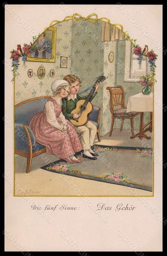 Artist Signed Pauli Ebner Children Guitar Dondorf serie 1316 postcard VK5768 – fronte