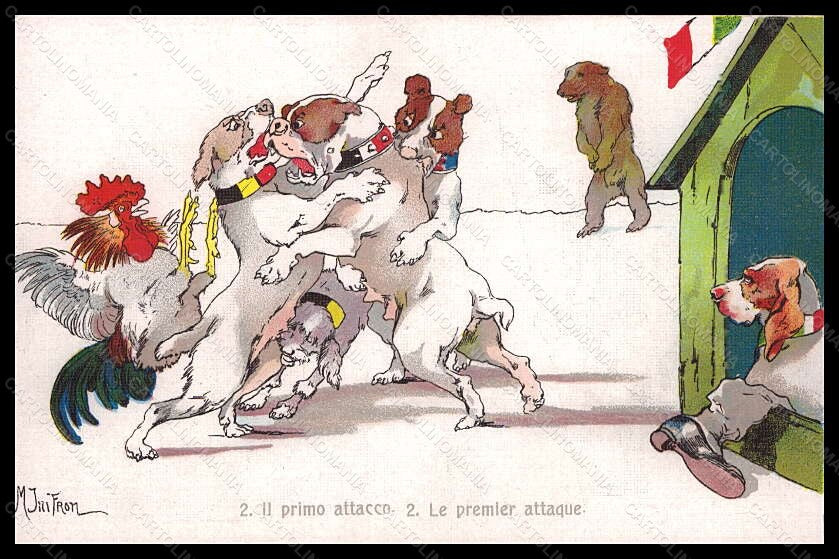 Propaganda WWI WW1 Norfini Dog Il Primo Attacco serie 2765 postcard VK5782 – fronte