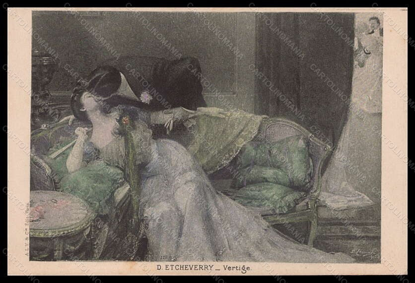 Artist Signed Illustratori D. Etcheverry Vertige Kissing Couple Dance pc VK5795 – fronte