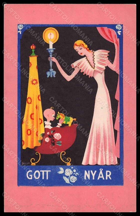 Artist Signed Illustratori Birger Lady Baby Child Art Deco postcard VK5812 – fronte