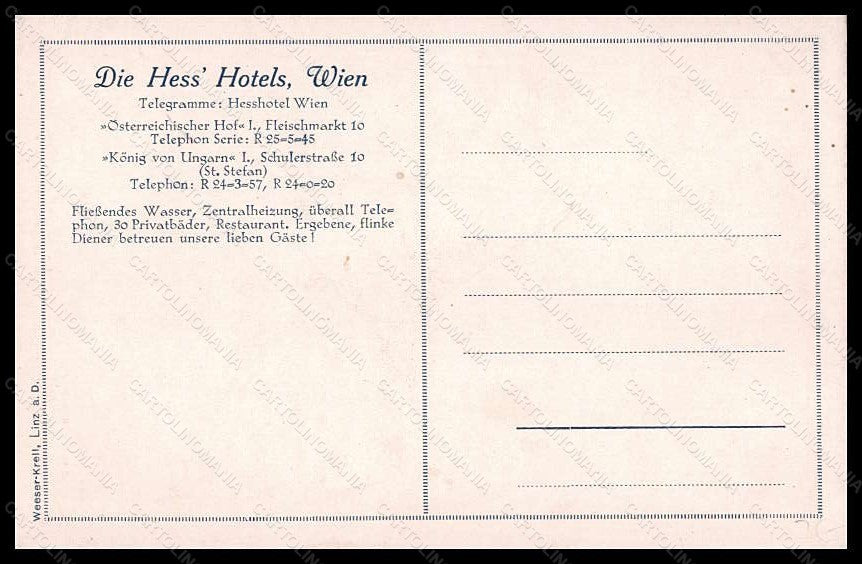 Artist Signed Clemens v. Pausinger Lady Hess Hotels Wien Advertising pc VK5827 – retro