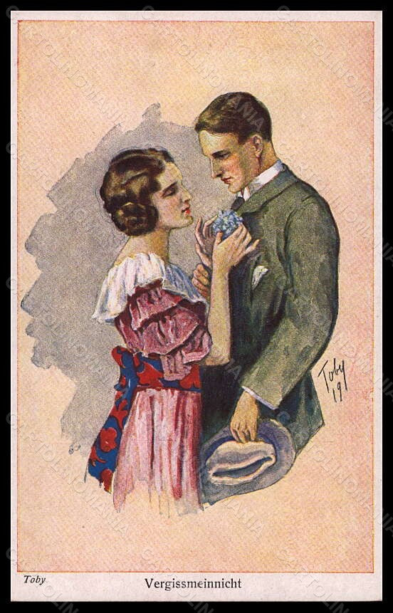 Artist Signed Toby Romantic Couple Vergissmeinnicht serie 563 postcard VK5828 – fronte
