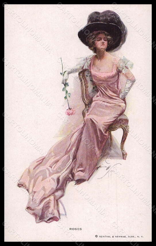 Artist Signed Harrison Fisher Fashion Glamour Lady Reinthal 201 postcard VK5832 – fronte