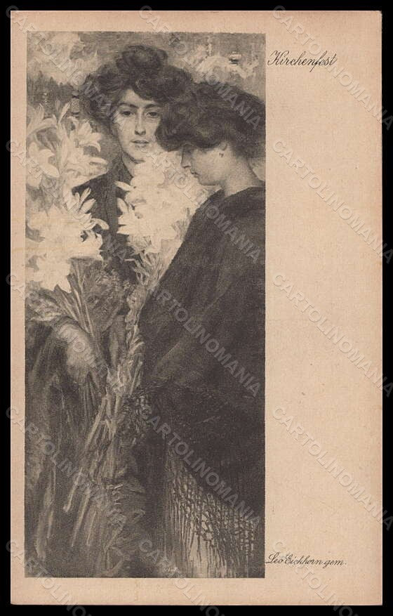 Artist Signed Leo Eichhorn Lady Flowers Art Nouveau BKWI 999-21 pc VK5863 – fronte