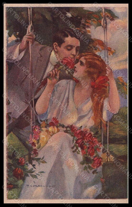 Artist Signed Illustratori T Corbella Romantic Couple Lady serie 388-3 pc VK5869 – fronte
