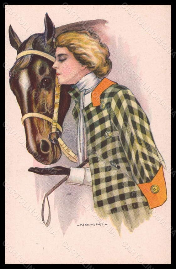 Artist Signed Nanni Fashion Glamour Lady Horse serie 257-1 postcard VK5914 – fronte