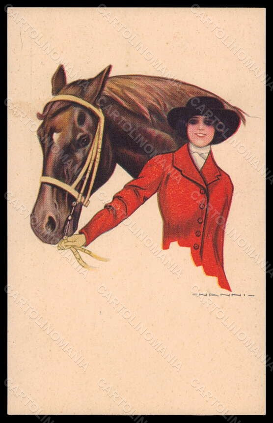 Artist Signed Nanni Fashion Glamour Lady Horse serie 307-3 postcard VK5916 – fronte