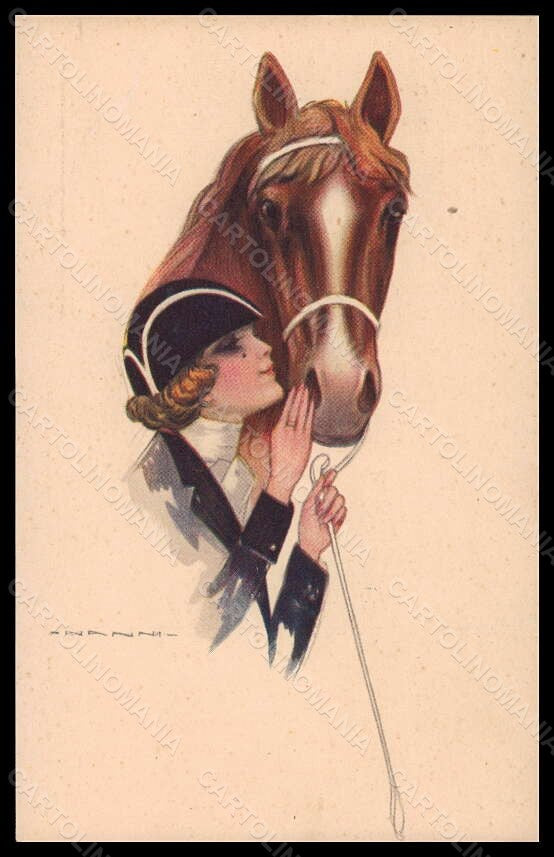Artist Signed Nanni Fashion Glamour Lady Horse serie 307-6 postcard VK5917 – fronte