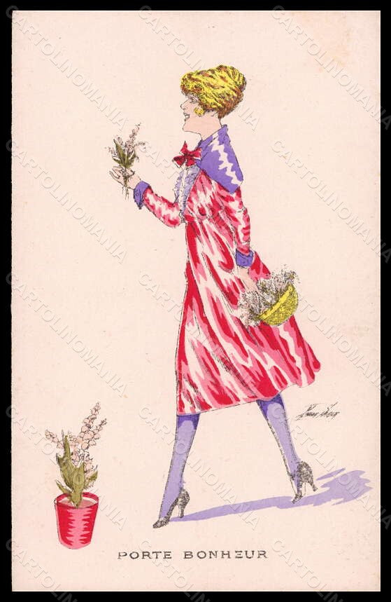 Artist Signed X. Sager Lady Luck Muguet de Mai Porte Bonheur NOYER 71 pc VK5931 – fronte