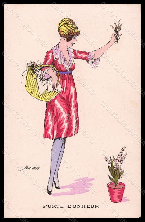 Artist Signed X. Sager Lady Luck Muguet de Mai Porte Bonheur NOYER 71 pc VK5933 – fronte
