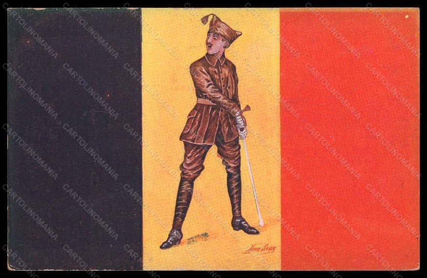 Artist Signed X. Sager Propaganda WW1 Belgium Soldier Flag serie 66 pc VK5942 – fronte