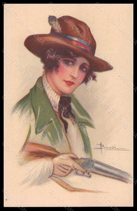 Artist Signed A. Busi Fashion Lady Mode Hunting Sport serie 112-2 pc VK5957 – fronte