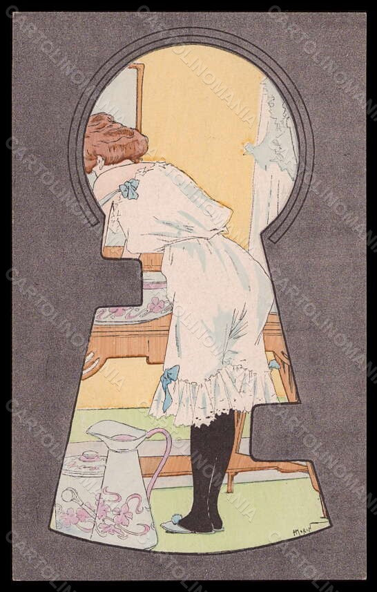 Artist Signed H. Morin Risque Lady Art Nouveau Keyhole postcard VK5959 – fronte