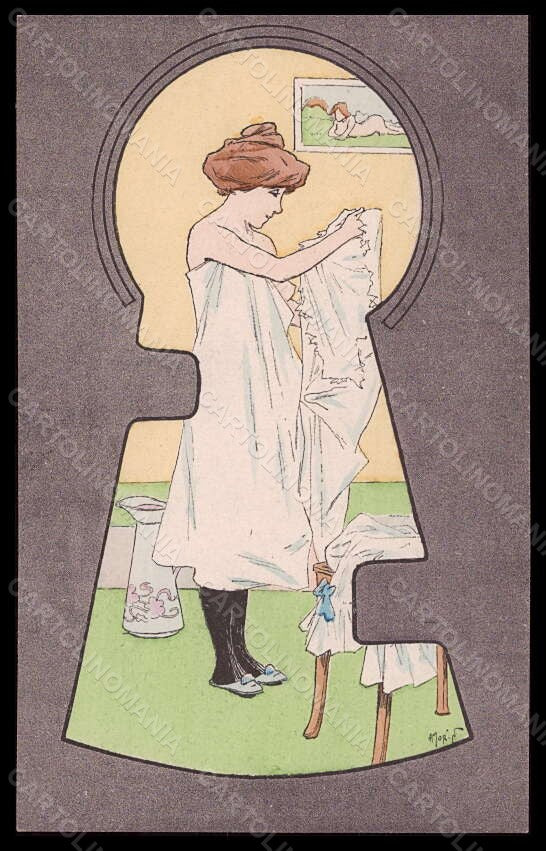 Artist Signed H. Morin Risque Lady Art Nouveau Keyhole postcard VK5960 – fronte