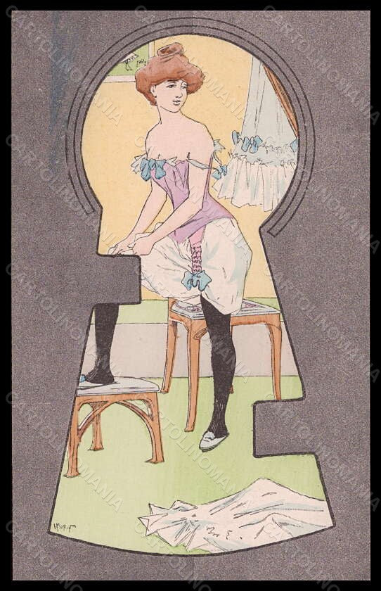 Artist Signed H. Morin Risque Lady Art Nouveau Keyhole postcard VK5961 – fronte
