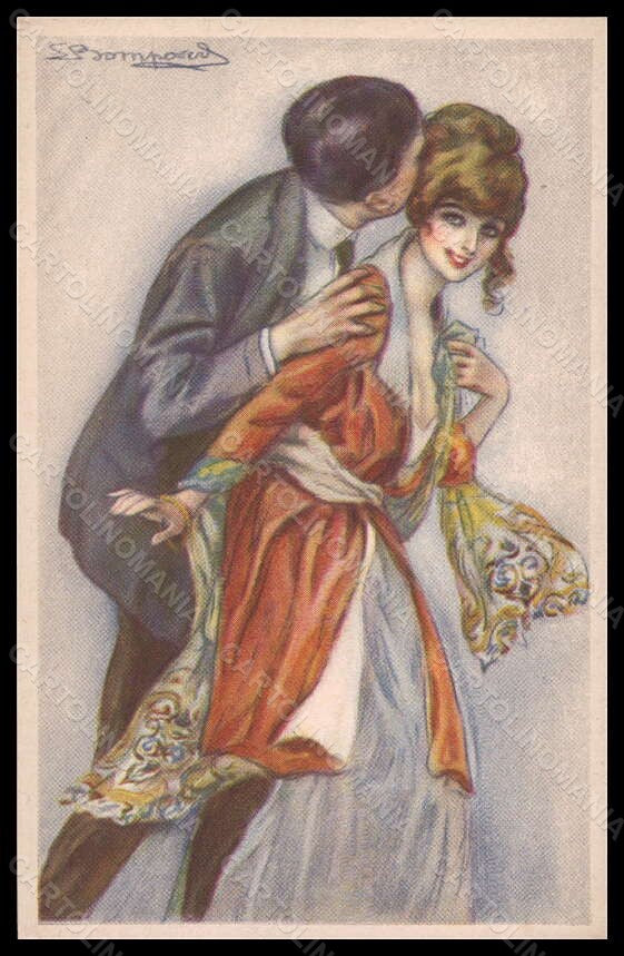 Artist Signed Bompard Fashion Glamour Lady Mode Couple serie 438-4 pc VK5970 – fronte