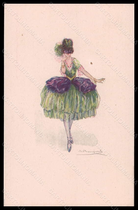 Artist Signed Bompard Fashion Lady Mode Ballerina Carnival serie 606-4 pc VK5978 – fronte
