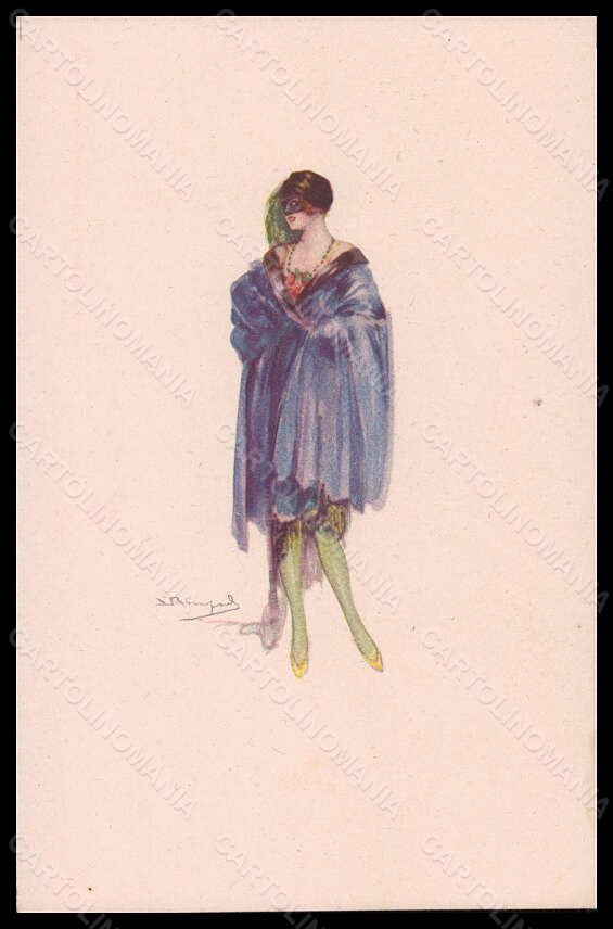 Artist Signed Bompard Fashion Glamour Lady Mode Carnival serie 606-1 pc VK5979 – fronte