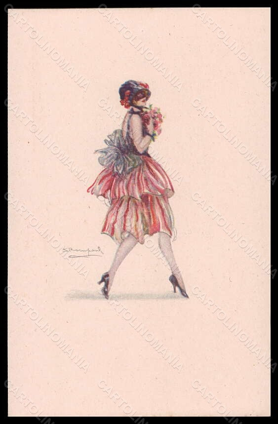 Artist Signed Bompard Fashion Glamour Lady Mode Carnival serie 606-1 pc VK5984 – fronte