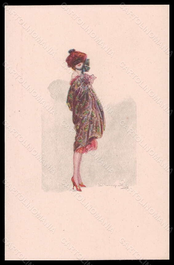 Artist Signed Bompard Fashion Glamour Lady Mode Carnival serie 606-1 pc VK5985 – fronte