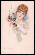 Artist Signed Illustratori L. A. Mauzan Lady Cat serie 42-3 ABRADED pc VK5988 – fronte