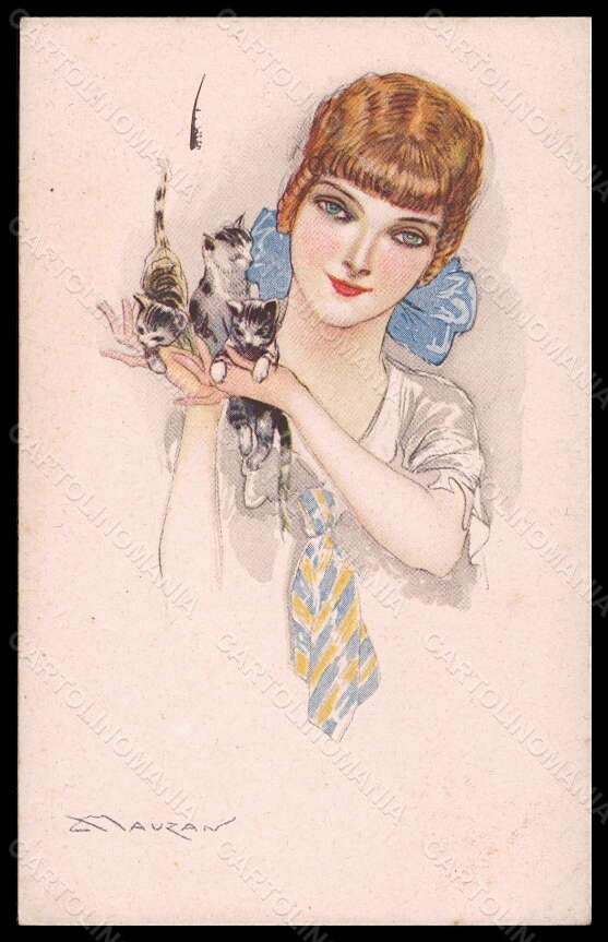 Artist Signed Illustratori L. A. Mauzan Lady Cat serie 42-3 ABRADED pc VK5988 – fronte