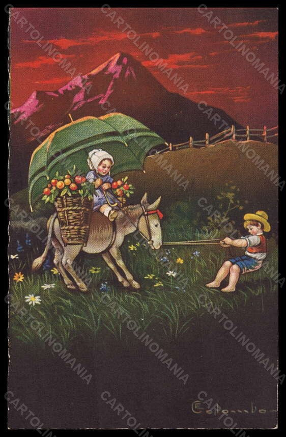 Artist Signed Illustratori E. Colombo Children Donkey serie 1743 postcard VK5995 – fronte