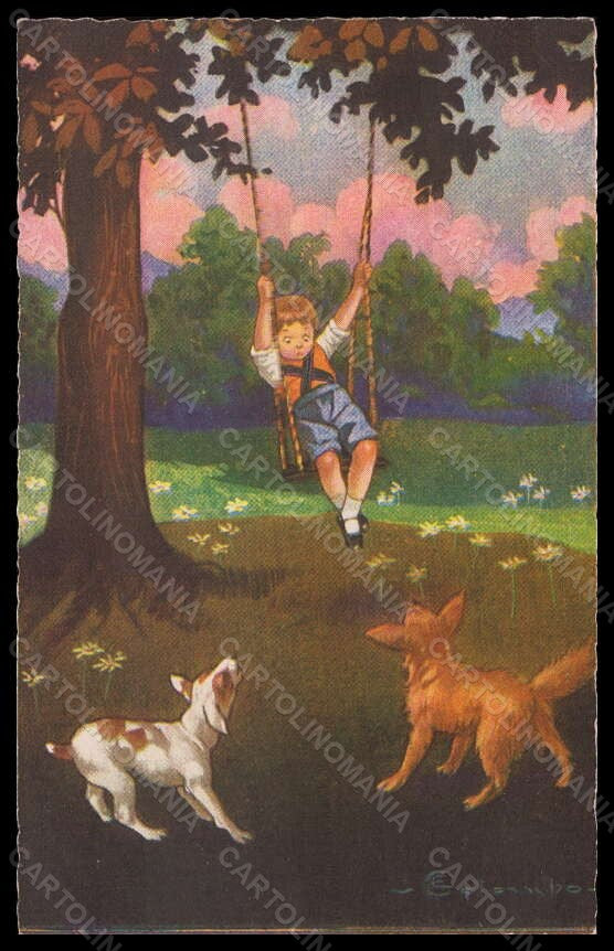 Artist Signed Illustratori E. Colombo Boy Dog serie 1740-1 postcard VK6002 – fronte
