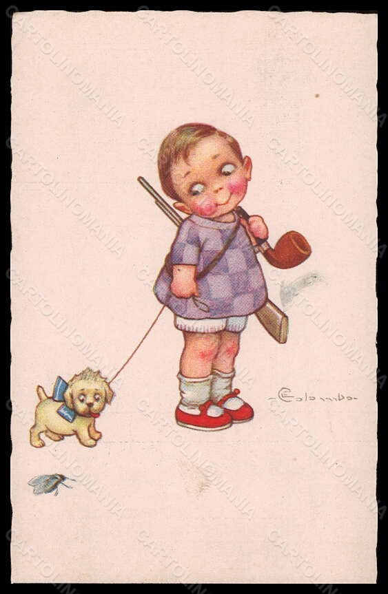 Artist Signed Illustratori E. Colombo Boy Dog serie 1922-3 WRINKLE pc VK6008 – fronte