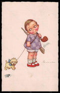 Artist Signed Illustratori E. Colombo Boy Dog serie 1922-3 WRINKLE pc VK6008 – fronte