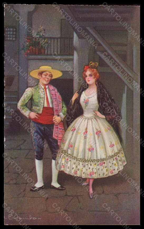 Artist Signed Illustratori E. Colombo Spanish Lady Couple serie 2124 pc VK6011 – fronte