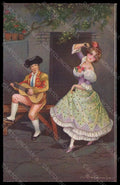 Artist Signed E. Colombo Spanish Lady Couple Dance serie 2124 pc VK6012 – fronte