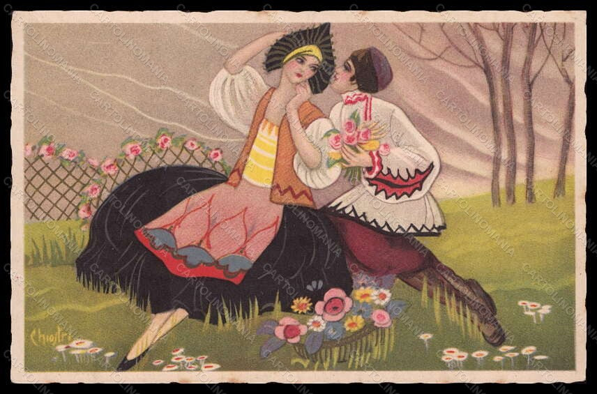 Artist Signed Chiostri Romantic Couple Ballerini Fratini serie 426 pc VK6030 – fronte