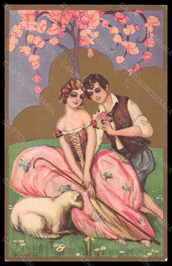 Artist Signed Chiostri Romantic Couple Easter Lamb Ballerini serie 183 pc VK6052 – fronte
