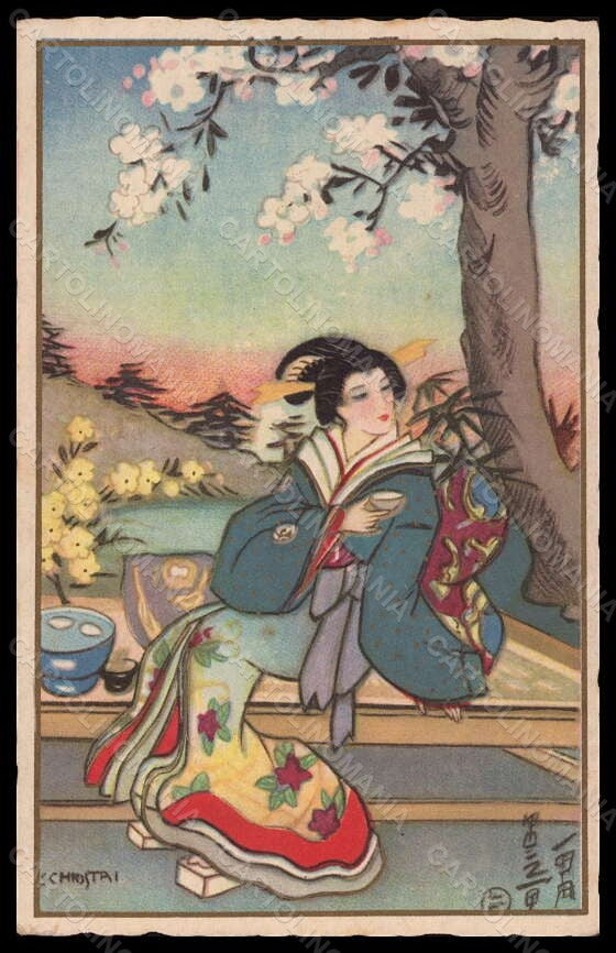 Artist Signed Chiostri Geisha Lady Japan Ballerini Fratini 290 pc VK6053 – fronte