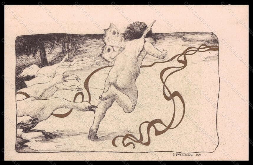 Artist Signed Illustratori Bevilacqua Art Nouveau Fairy Goose postcard VK6060 – fronte