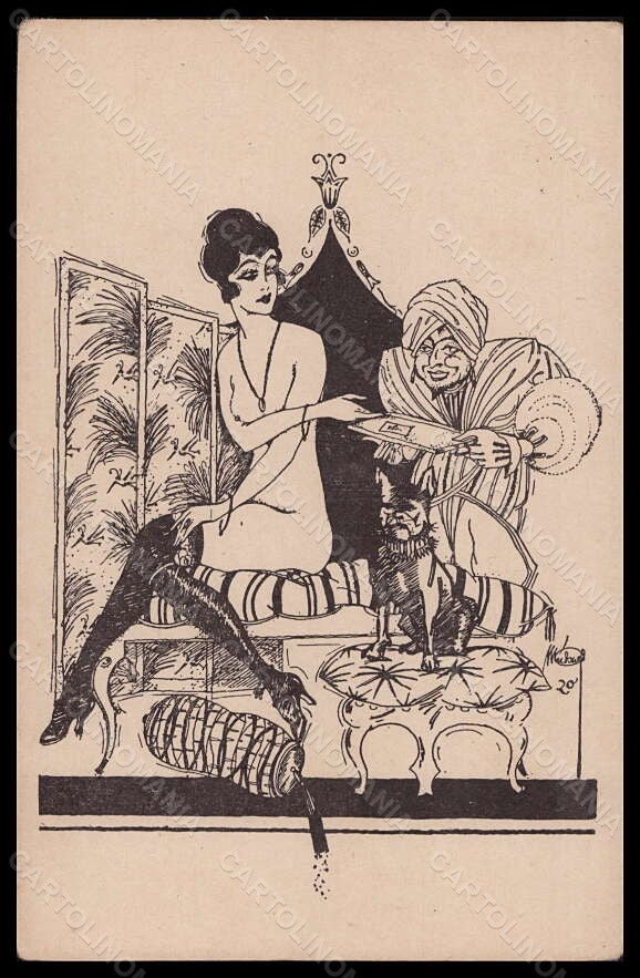 Artist Signed Illustratori Michael Zo ? Risque Lady French Bulldog Dog pc VK6071 – fronte