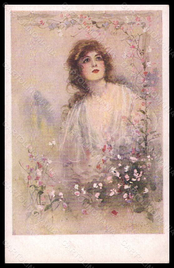 Artist Signed Illustratori L. Ogilvie Lady Flowers PIN HOLE postcard VK6078 – fronte