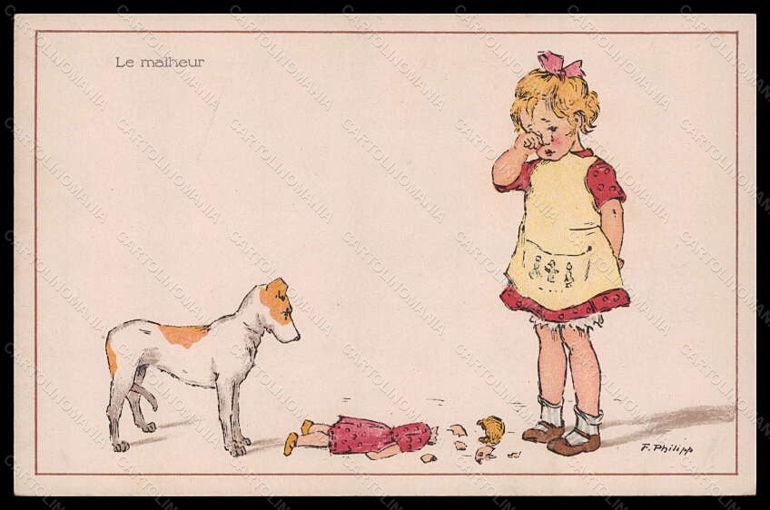 Artist Signed F. Philipp Child Girl Doll Dog serie 339-1 postcard VK6080 – fronte