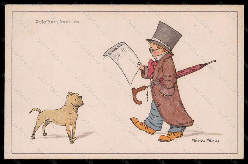Artist Signed Illustratori F. Philipp Child Boy Dog serie 337-3 postcard VK6081 – fronte