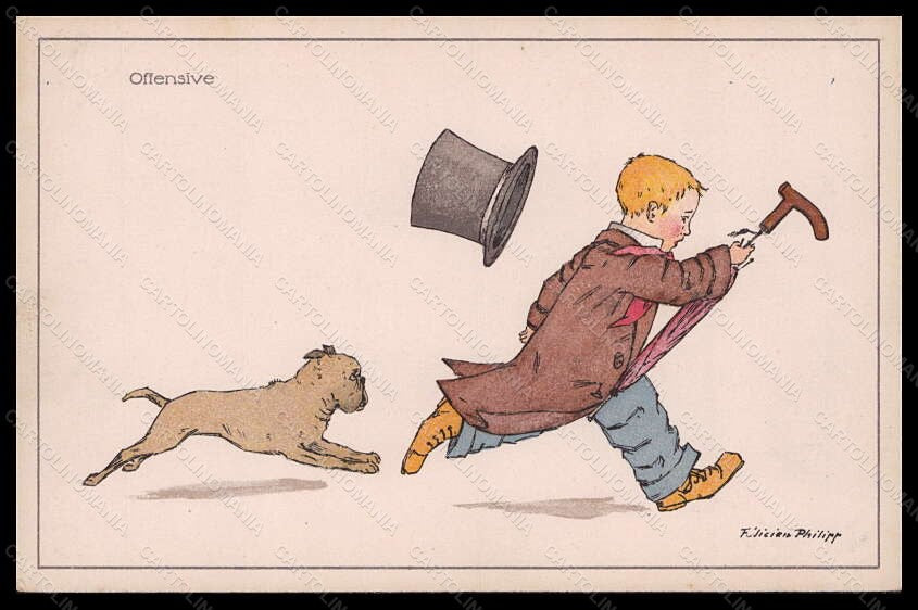 Artist Signed Illustratori F. Philipp Child Boy Dog serie 337-2 postcard VK6082 – fronte