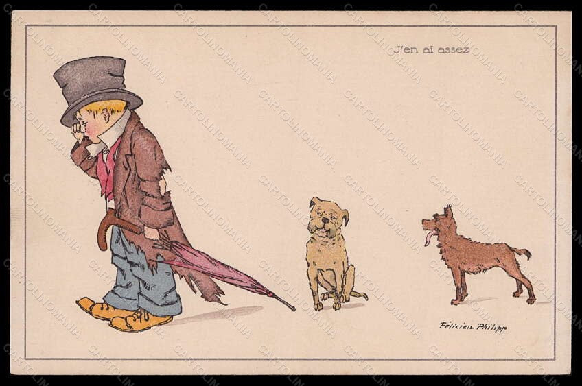 Artist Signed Illustratori F. Philipp Child Boy Dog serie 337-6 postcard VK6083 – fronte