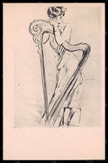 Artist Signed Illustratori P. C. F. Helleu Fashion Glamour Lady Harp pc VK6094 – fronte